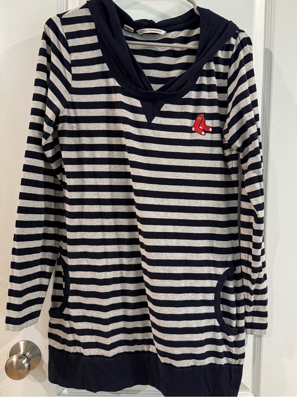 Cutter & Buck ~Red Sox Logo Navy Top with Cream Stripe Detail